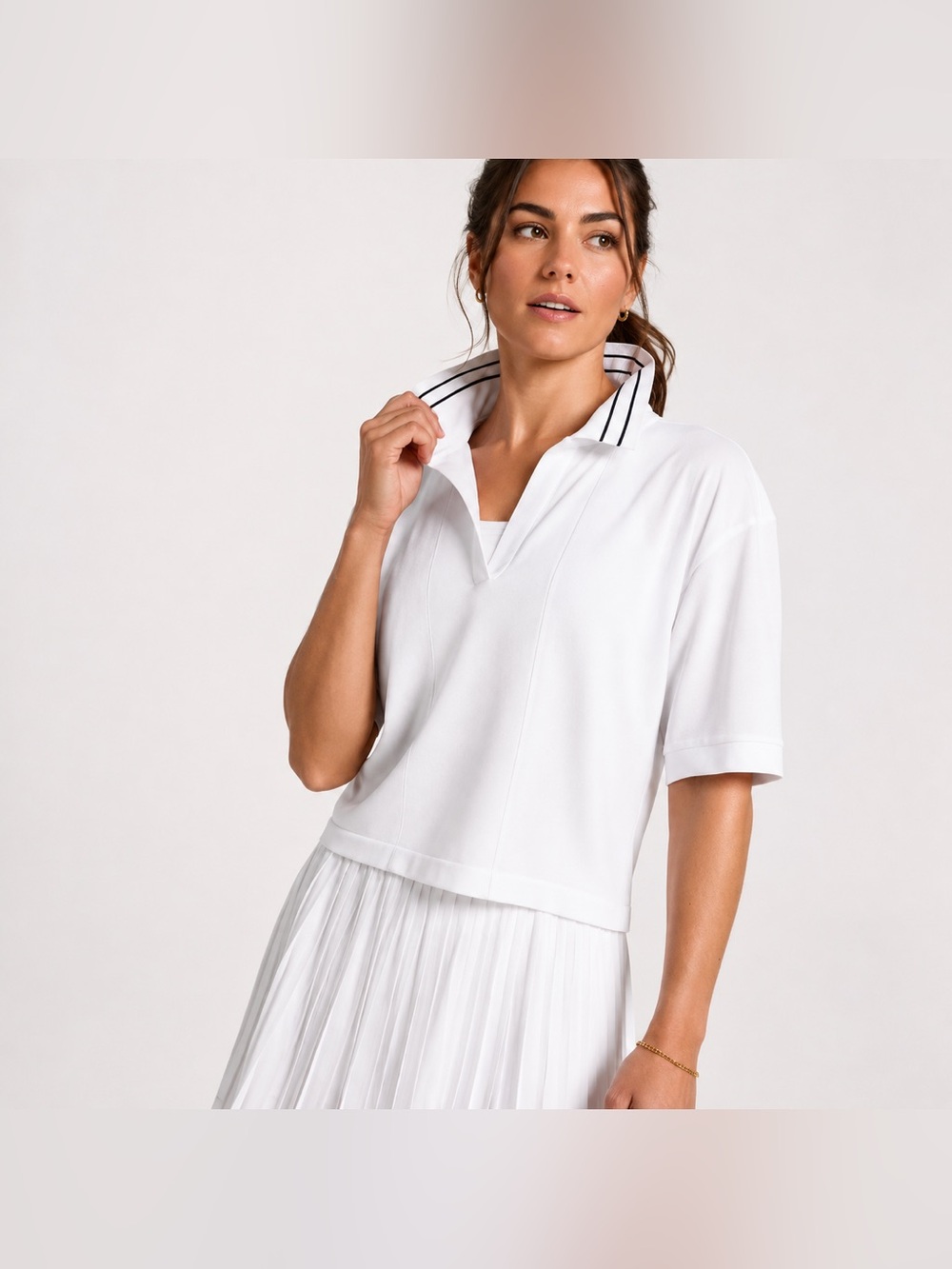 CALIA Carrie Underwood Seamless Tipped Polo White Women’s Medium